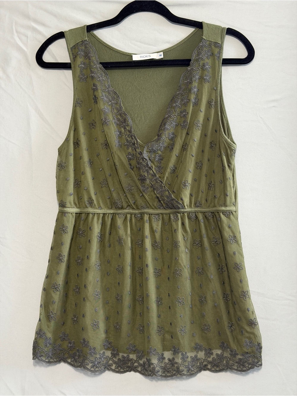 Rickis Womens Forest Fairy Babydoll Sleeveless Tank Top Size M Green Floral Lace